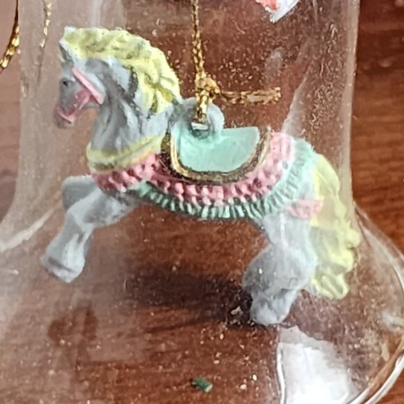 Carrousel Bell Ornaments Sparkling Crystal Bell w/Hand Painted Porcelain Horse - Picture 3 of 16